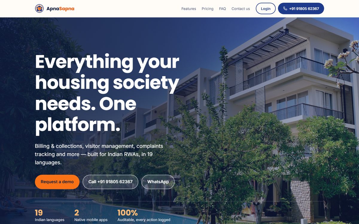 ApnaSapna website for apartment communities and housing societies